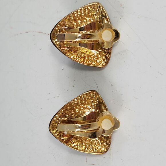 Jordache 1980s Clip On Earrings Blue Green & Aqua Enamel Triangle Shape New VTG - Picture 6 of 8